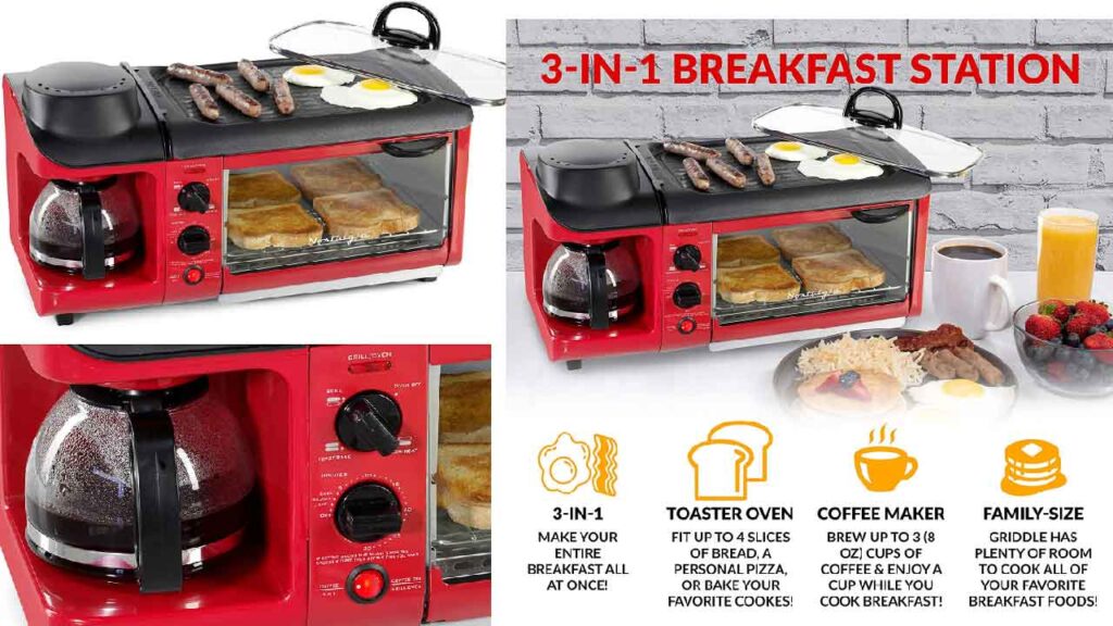Nostalgia BST3RR 3-in-1 Family Size Multi-Function, Retro Red